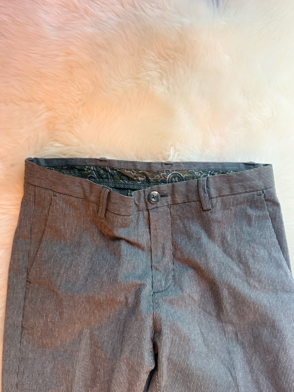Brooks Brothers Paisley Print Stretch Cotton Pants Men’s 32x32 Olive Green Flat